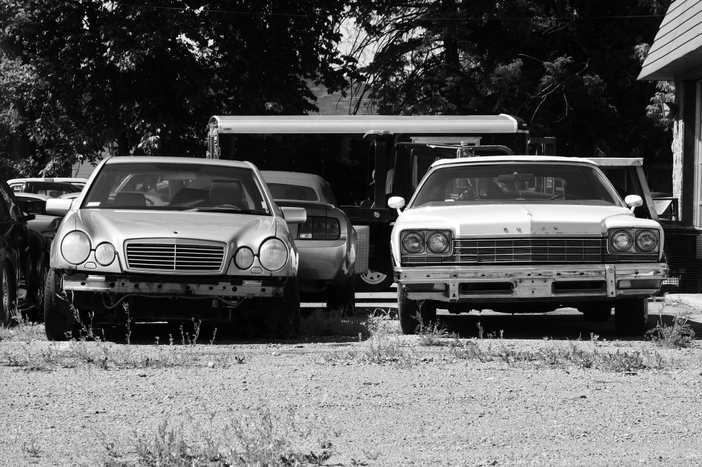 Late 90s E-Class and circa-1975 Buick LeSabre, Chelsea, Quebec.