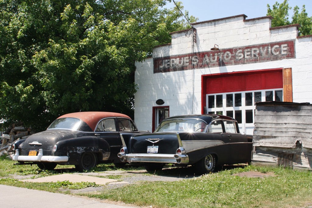 Circa-1952 and 1957 Chevrolet, Ogdensburg, New York.