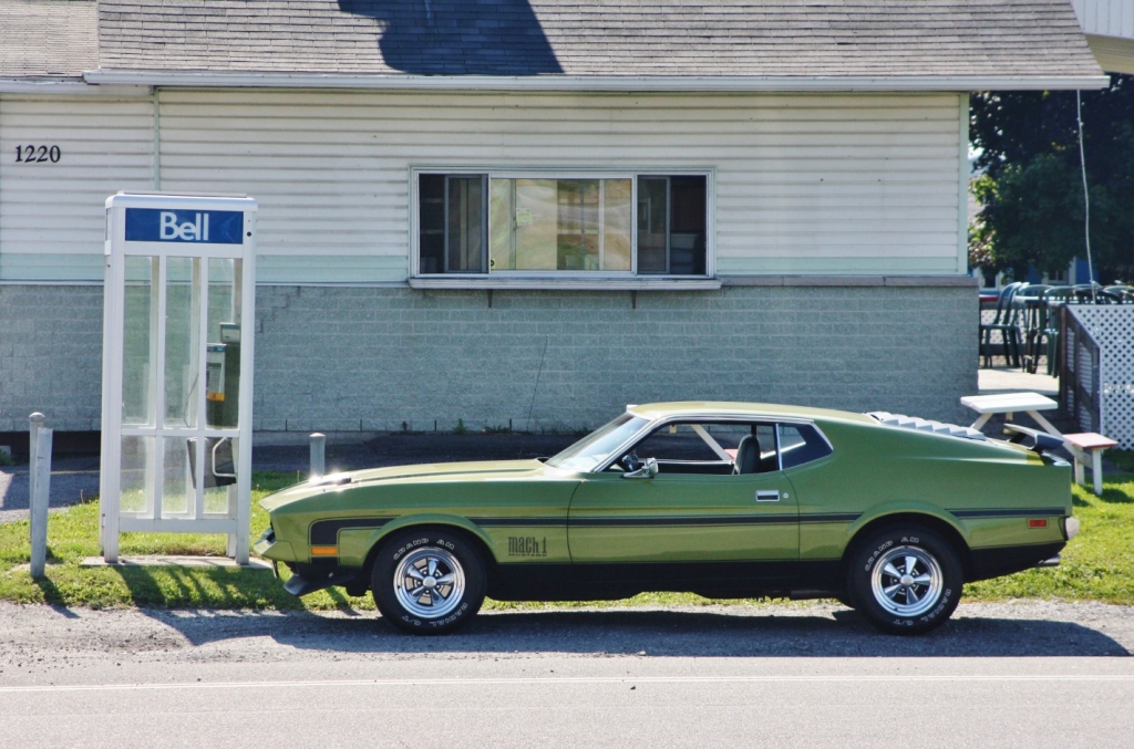 Call me, please: 1971-72 Ford Mustang Mach 1, spotted in L' Ange-Gardien, Quebec.