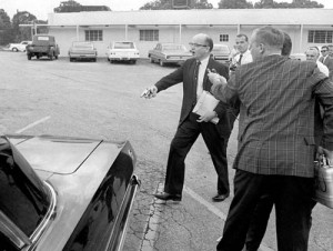 Future Georgia governor Lester Maddox, seen here chasing black restaurant patrons with a gun, 1964.