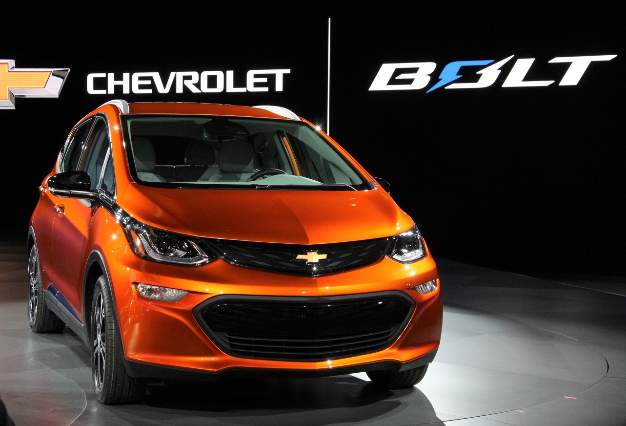 The 2017 Chevy Bolt after its Detroit semi-introduction on Jan. 11.